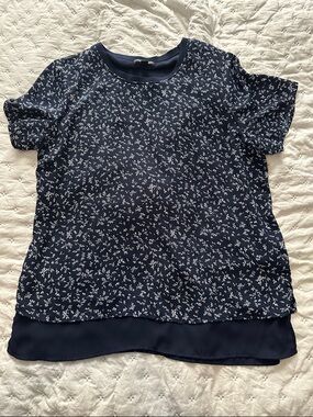 2 Hilary Radley Blouses-Navy & White Floral & Blush Pink Layered Blouses